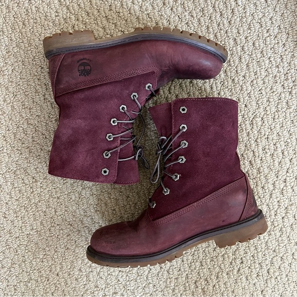 Timberland Shoes - Timberland Fleece Burgundy Boot Teddy Gray 7.5 Women’s